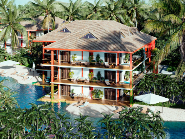 Exterior view right side pool day, Zafiro project by Blu Terrenas